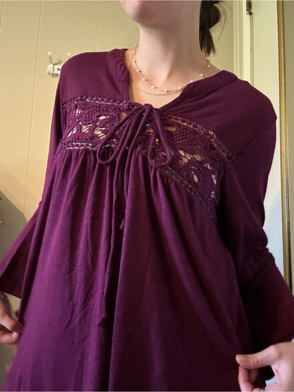 Cato Plum Lace-Yoke Long Sleeve Tunic